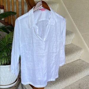 Isaac Mizrahi White Boho Linen Relaxed Beachy Tunic